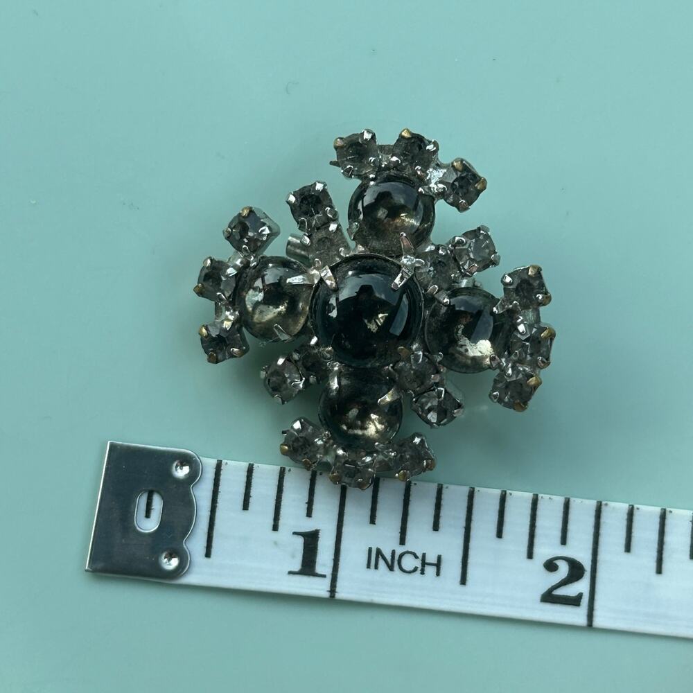 Vintage Smokey Quartz Style Rhinestone Brooch Silver Tone Statement Cluster Pin - Picture 5 of 8